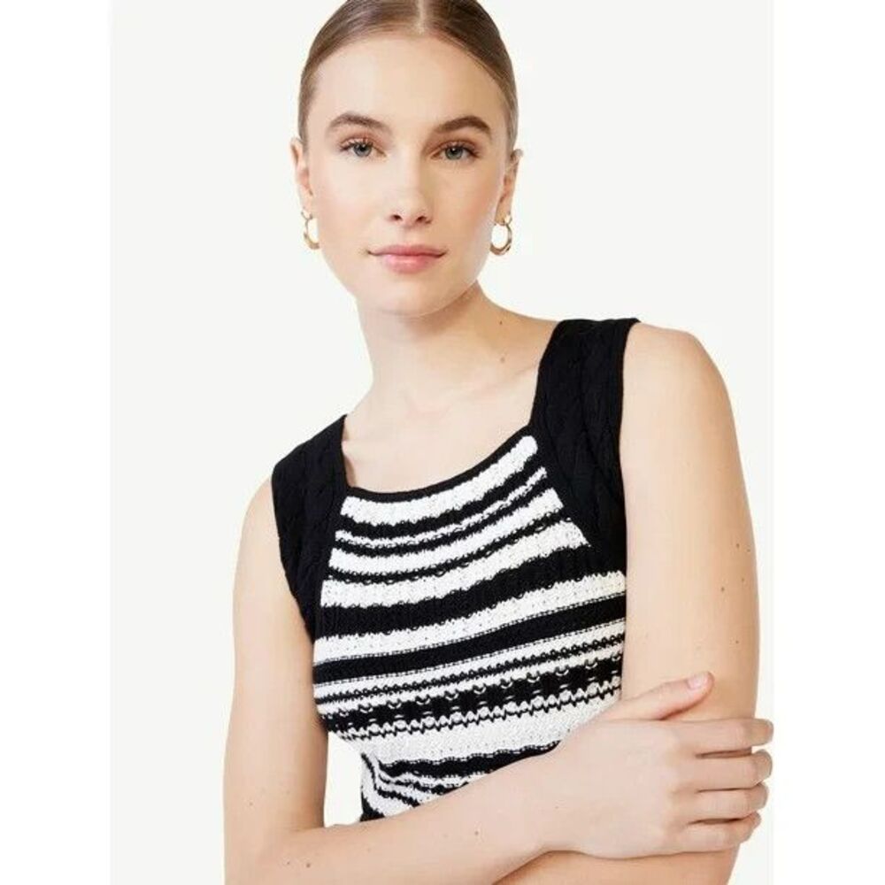 Scoop Crochet Cropped Tank Top Black/White Stripe Women size XXL 20 Cotton blend